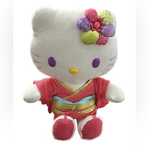 HELLO KITTY Sanrio Yukata Kimono Flower Pink Plush Stuffed 2008 10” RETRO RARE